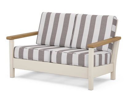 POLYWOOD® Harbour Deep Seating Loveseat in Sand / Natural / Cabana Stripe Grey Mist
