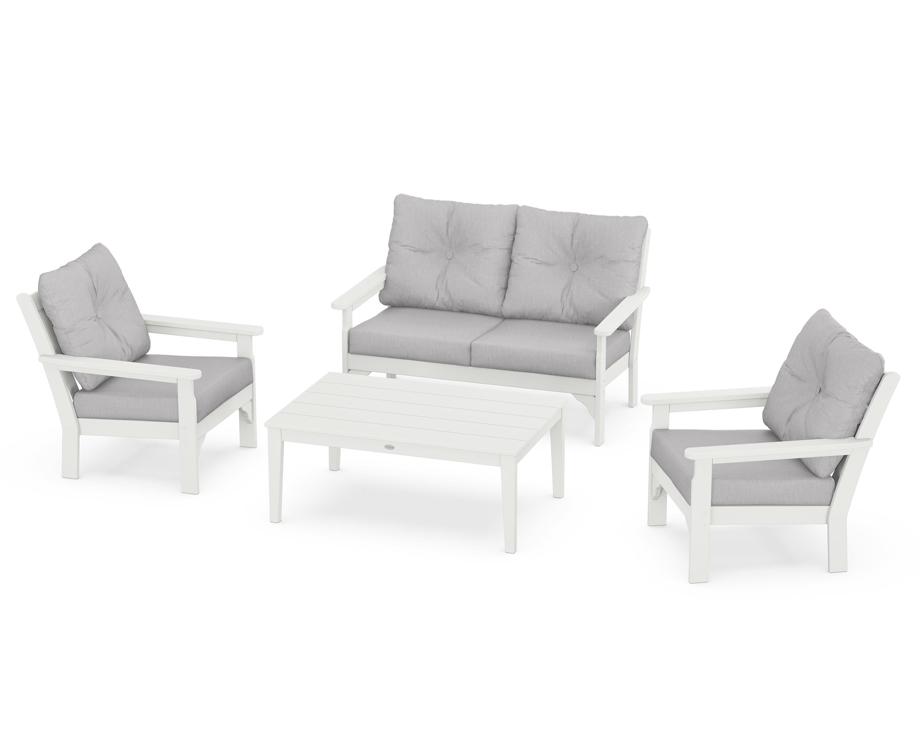 POLYWOOD® Vineyard 4-Piece Deep Seating Set in Vintage White / Granite