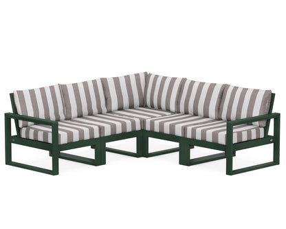 POLYWOOD® EDGE 5-Piece Modular Deep Seating Set in Green / Cabana Stripe Grey Mist