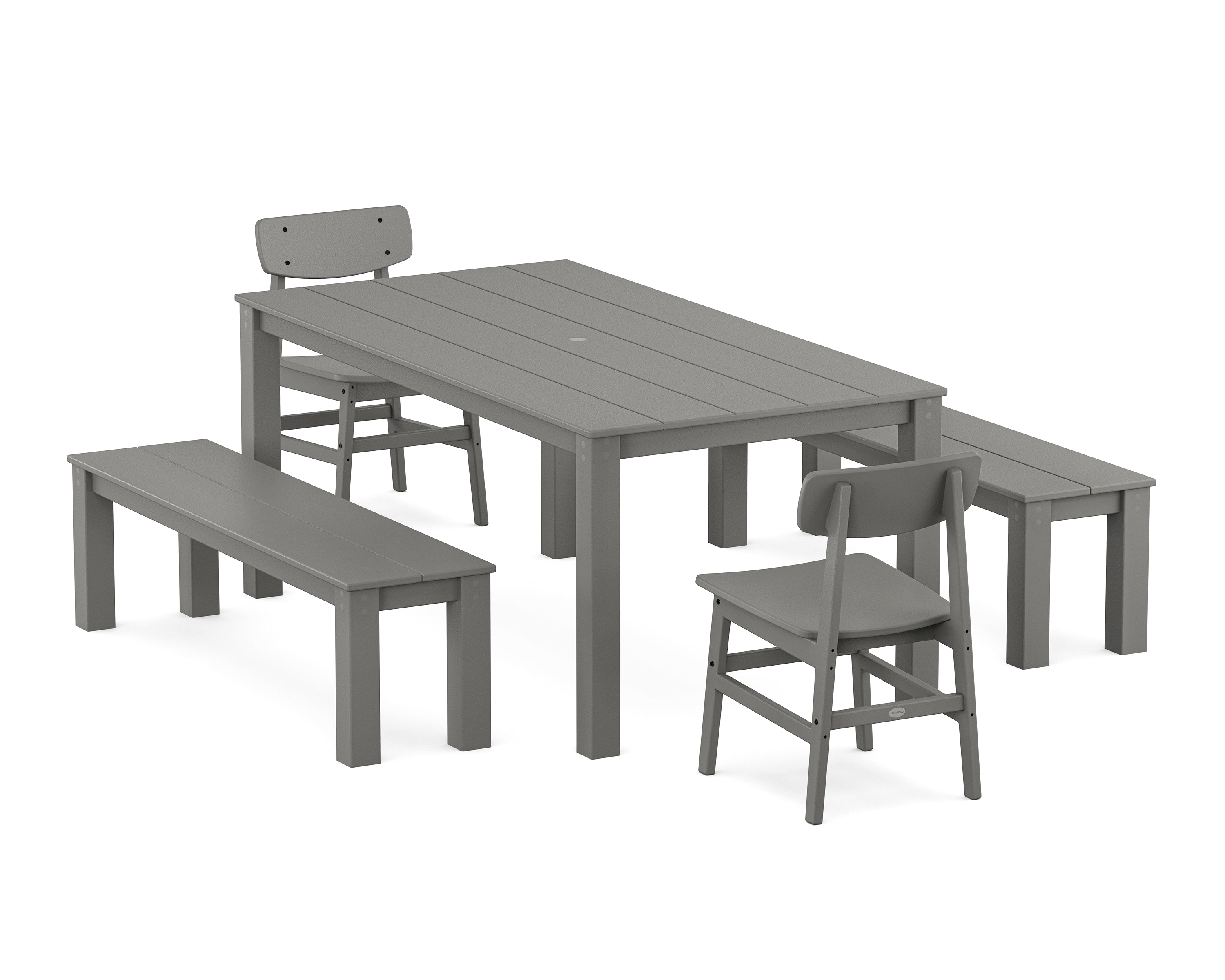 POLYWOOD® Modern Studio Urban Chair 5-Piece Parsons Dining Set with Benches in Slate Grey