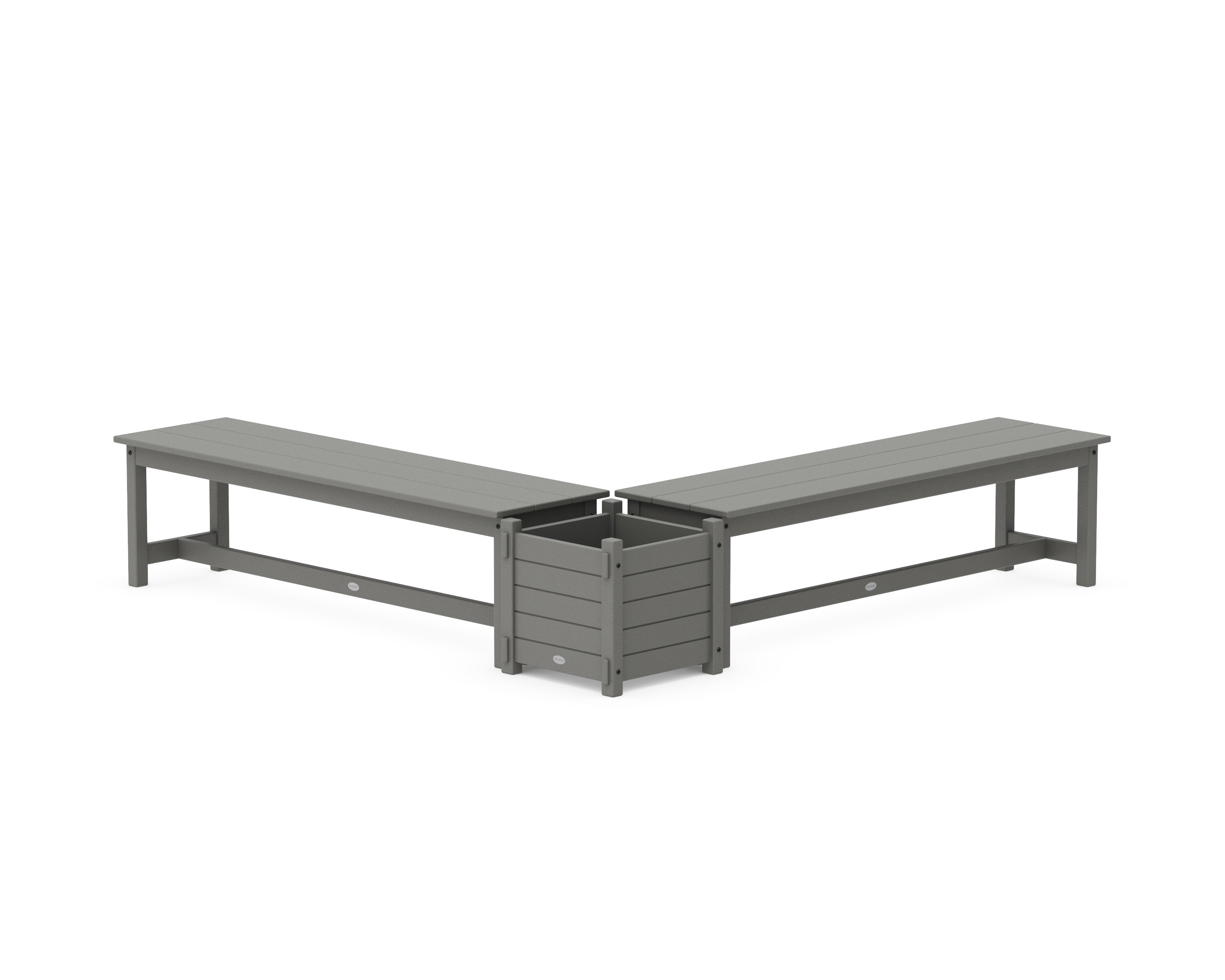 POLYWOOD® 60" Nautical L- Shaped Planter Bench Set in Slate Grey
