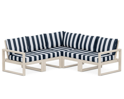 POLYWOOD® EDGE 5-Piece Modular Deep Seating Set in Sand / Cabana Stripe Marine Indigo