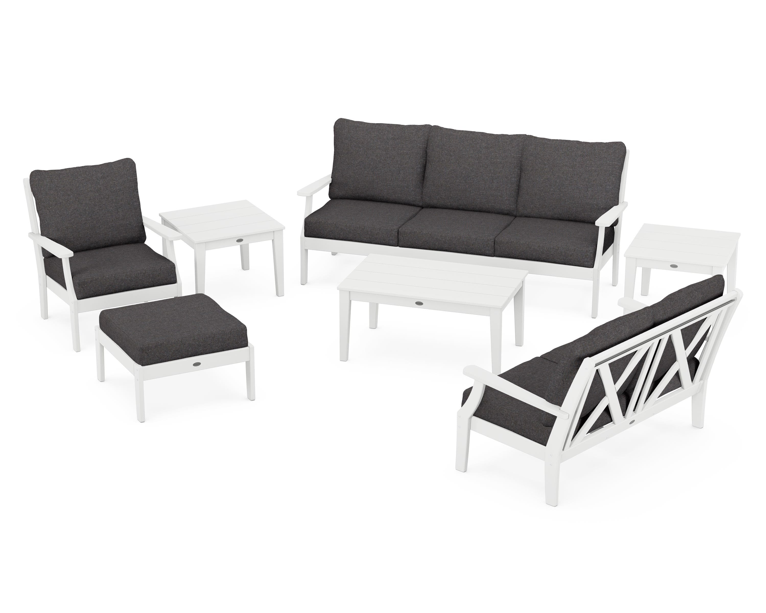 POLYWOOD® Braxton 7-Piece Deep Seating Set in White / Ash Charcoal