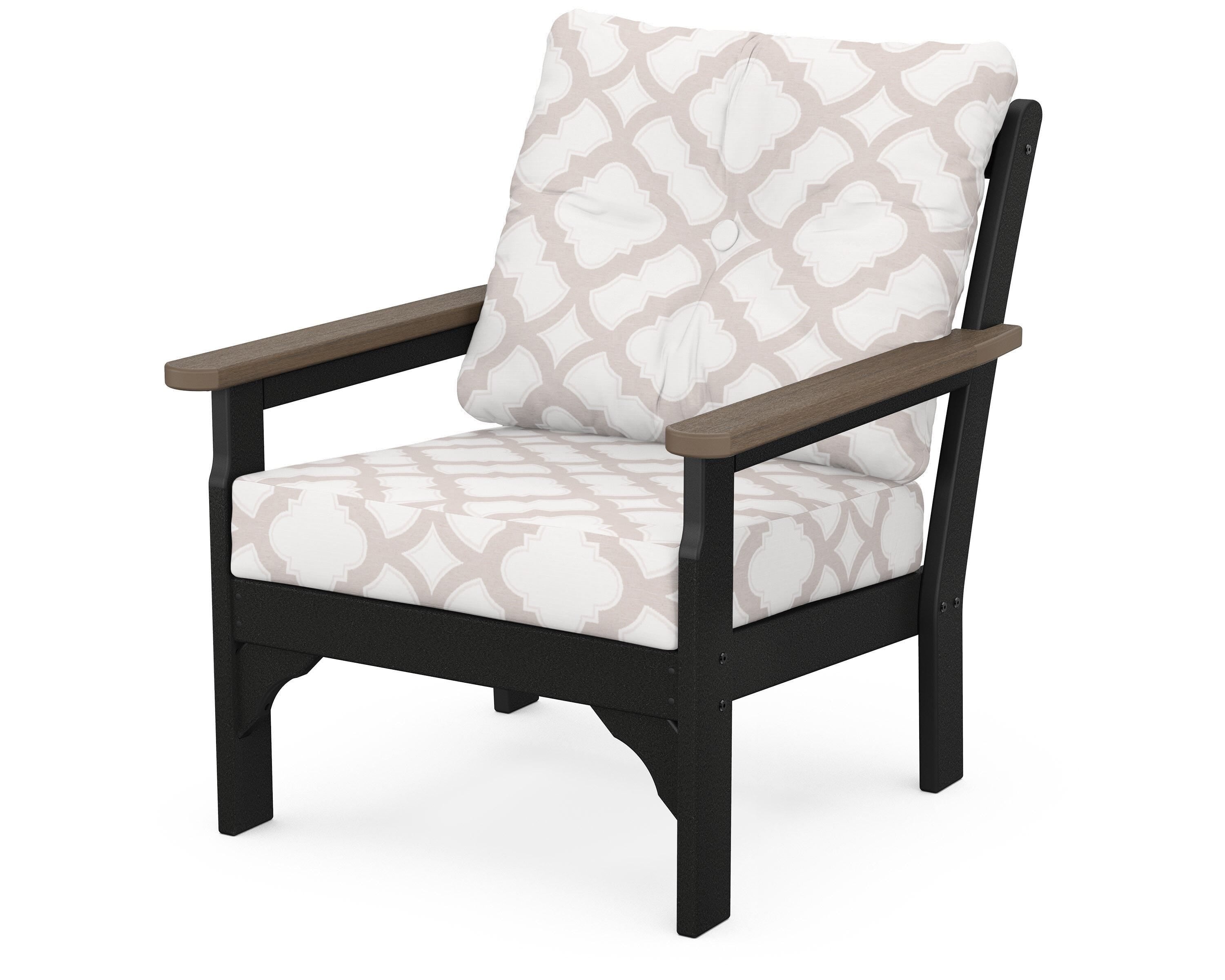 POLYWOOD® Vineyard Deep Seating Chair in White / Kona / Trellis Dune Burlap