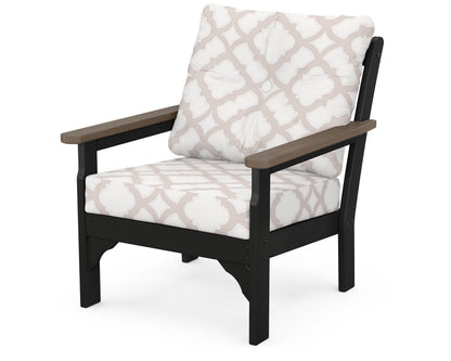 POLYWOOD® Vineyard Deep Seating Chair in White / Kona / Trellis Dune Burlap