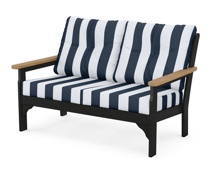 POLYWOOD® Vineyard Deep Seating Loveseat in Black / Natural / Cabana Stripe Marine Indigo