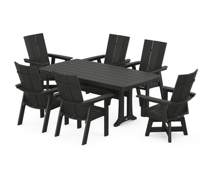 POLYWOOD® Modern Adirondack Swivel Chair 7-Piece Dining Set with Trestle Legs in Black