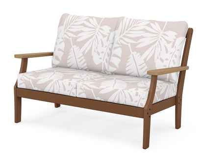 POLYWOOD® Braxton Deep Seating Loveseat in Teak / Natural / Leaf Dune Burlap