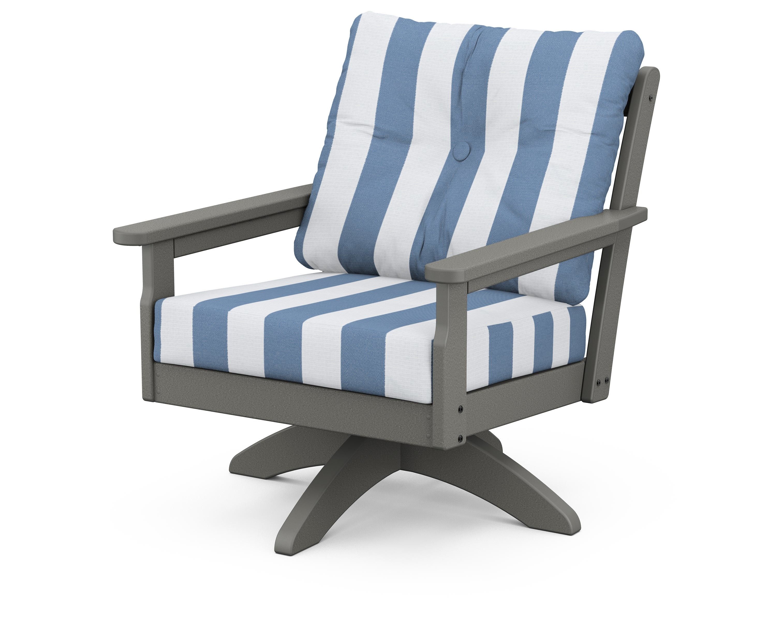 POLYWOOD® Vineyard Deep Seating Swivel Chair in Slate Grey / Cabana Stripe Sky Blue