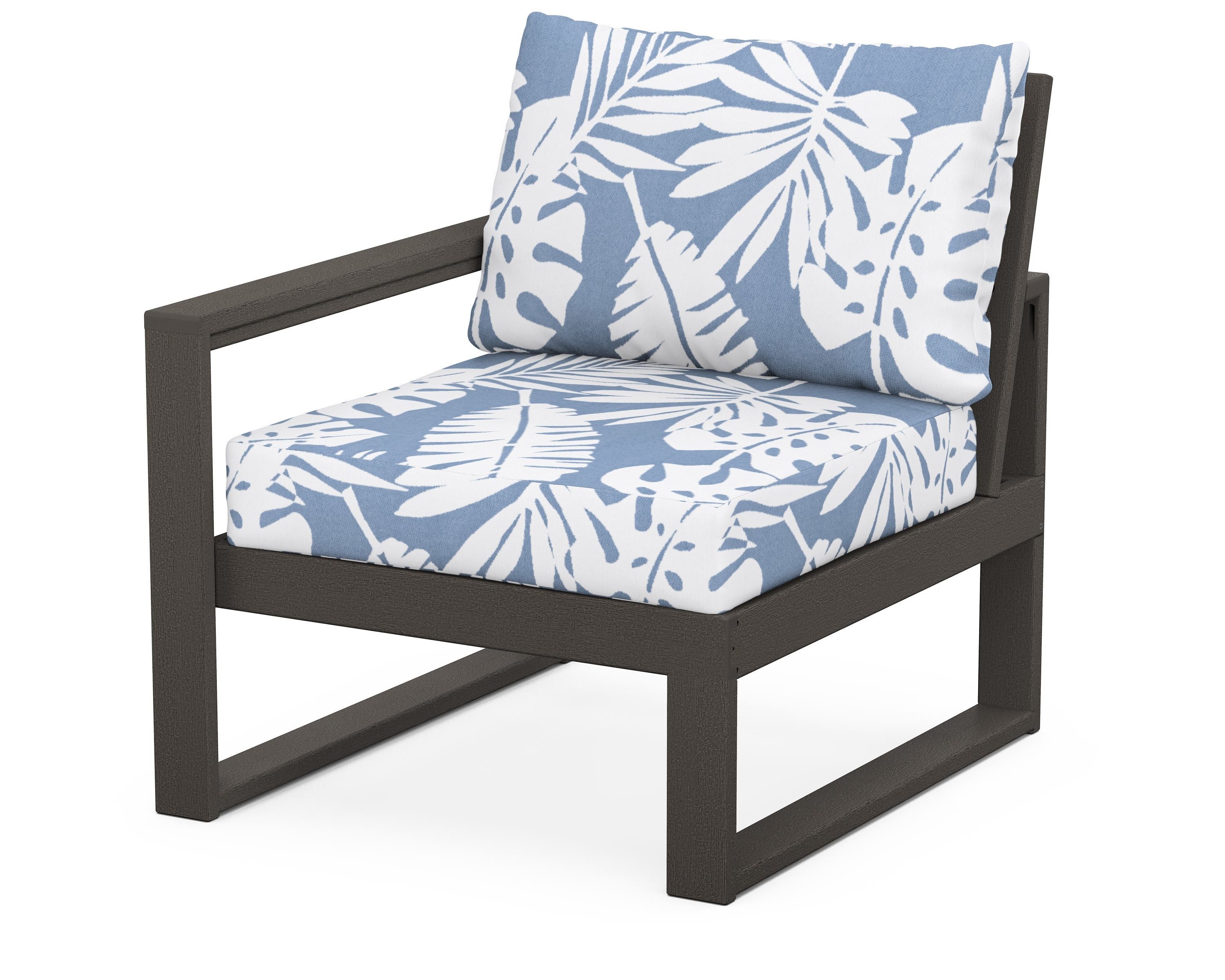 POLYWOOD® EDGE Modular Left Arm Chair in Vintage Coffee / Leaf Sky Blue