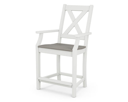 POLYWOOD® Braxton Counter Arm Chair in White / Driftwood