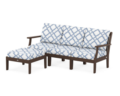 POLYWOOD® Braxton Modular 4-Piece Deep Seating Set with Ottoman in Mahogany / Trellis Sky Blue