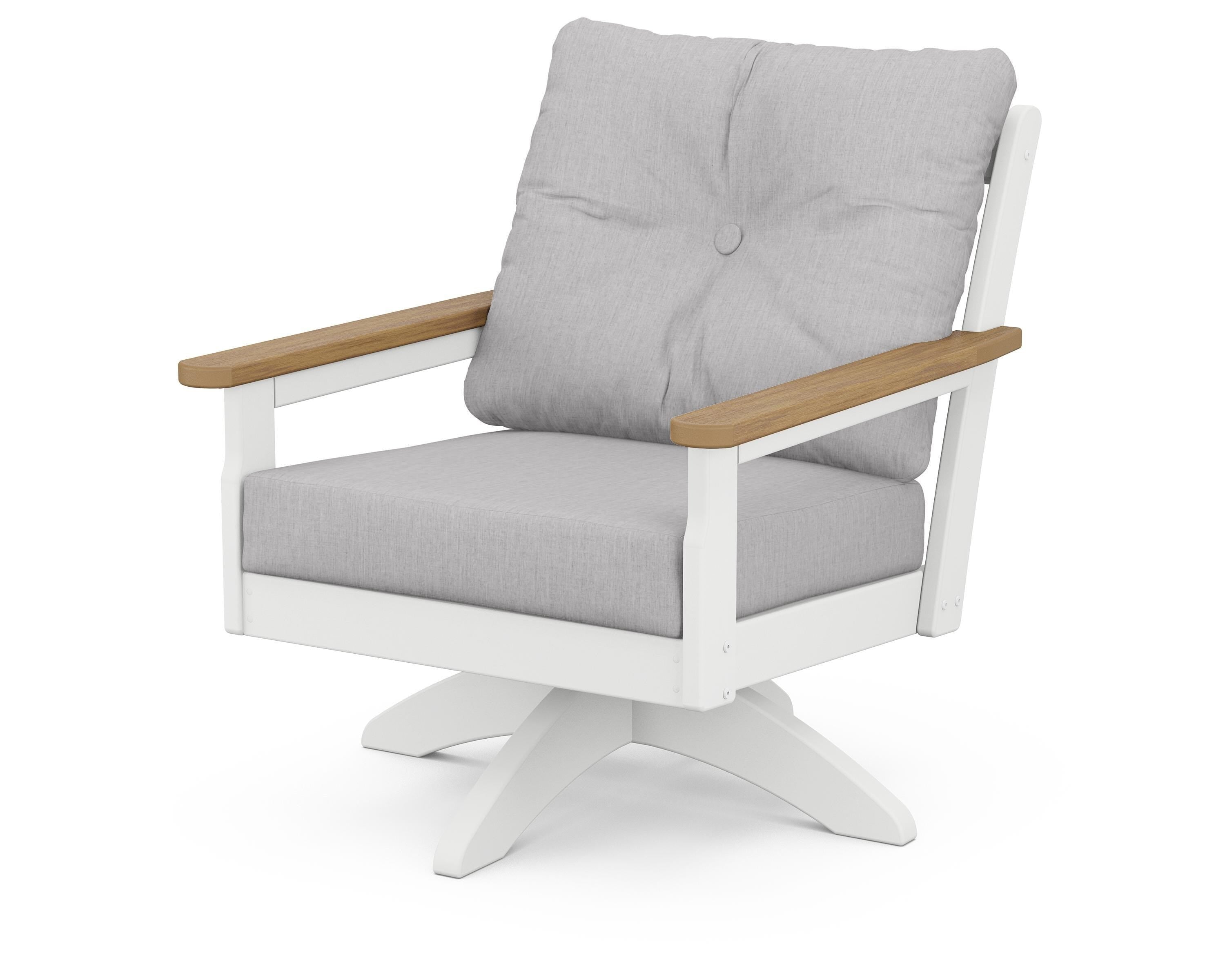 POLYWOOD® Vineyard Deep Seating Swivel Chair in White / Natural / Granite