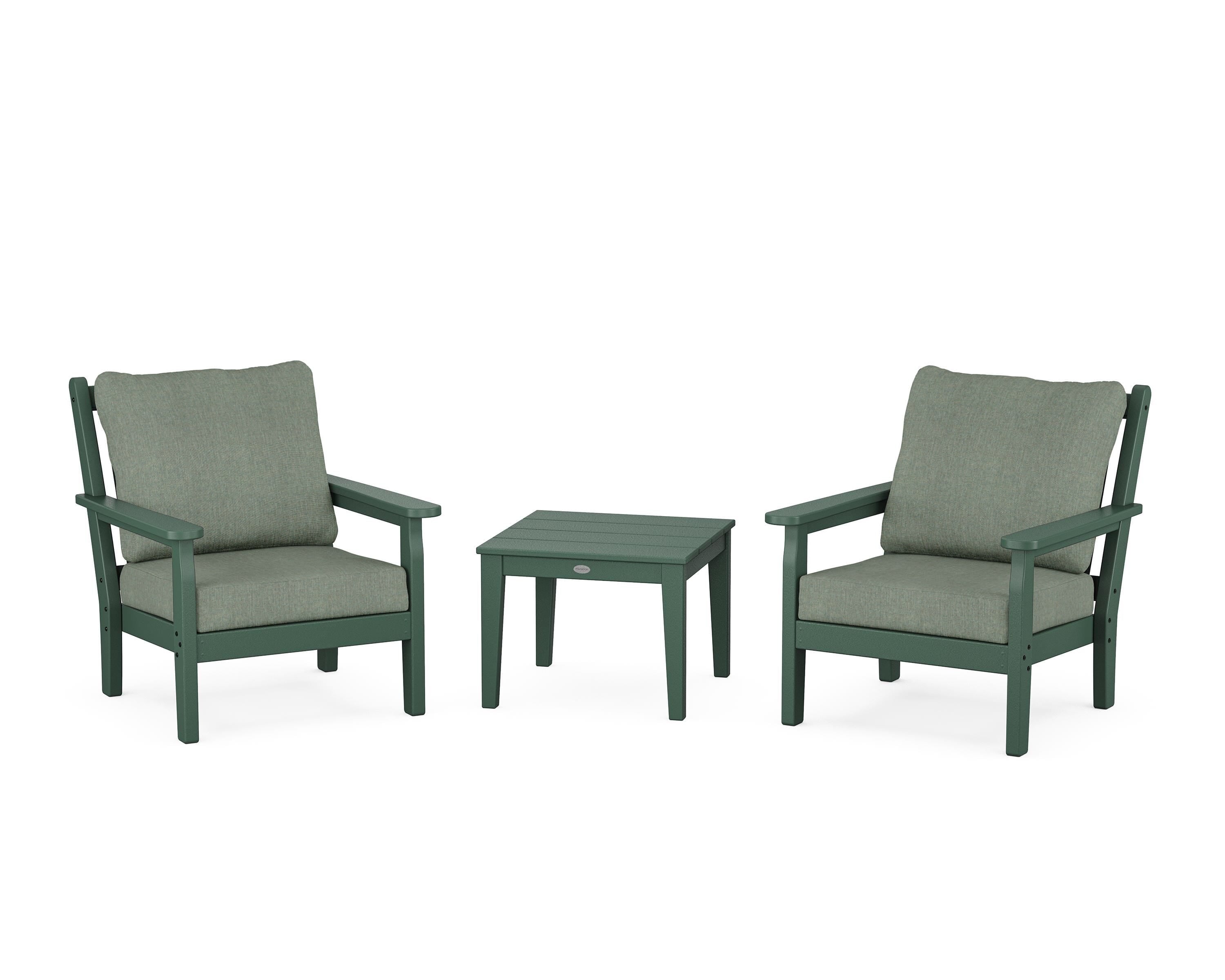 POLYWOOD® Chippendale 3-Piece Deep Seating Set in Green / Cast Sage