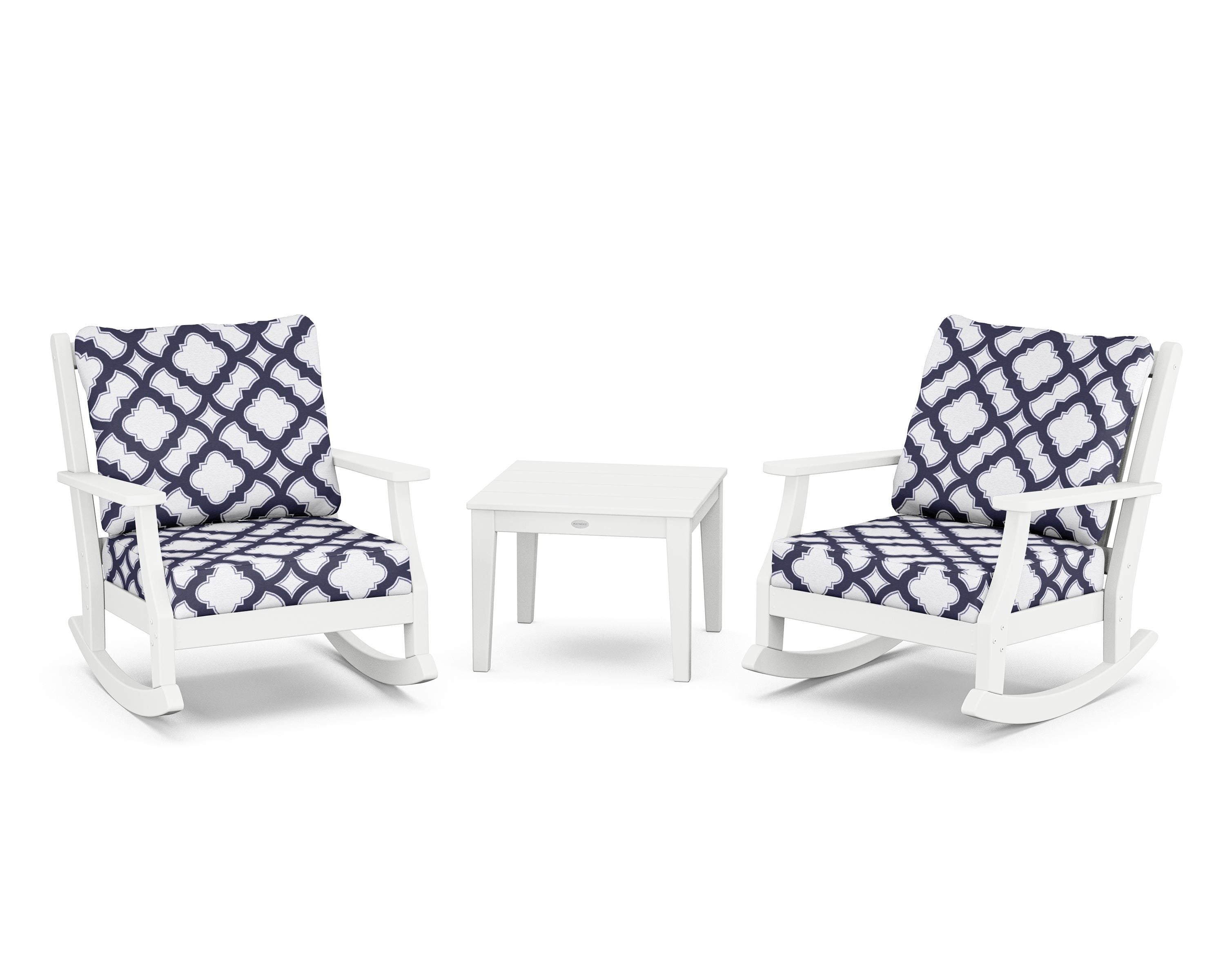Country Living Wovendale 3-Piece Deep Seating Rocker Set in White / Trellis Navy