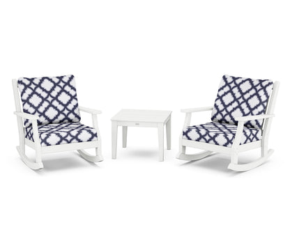 Country Living Wovendale 3-Piece Deep Seating Rocker Set in White / Trellis Navy