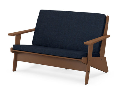 POLYWOOD® Riviera Modern Lounge Loveseat in Teak / Marine Indigo