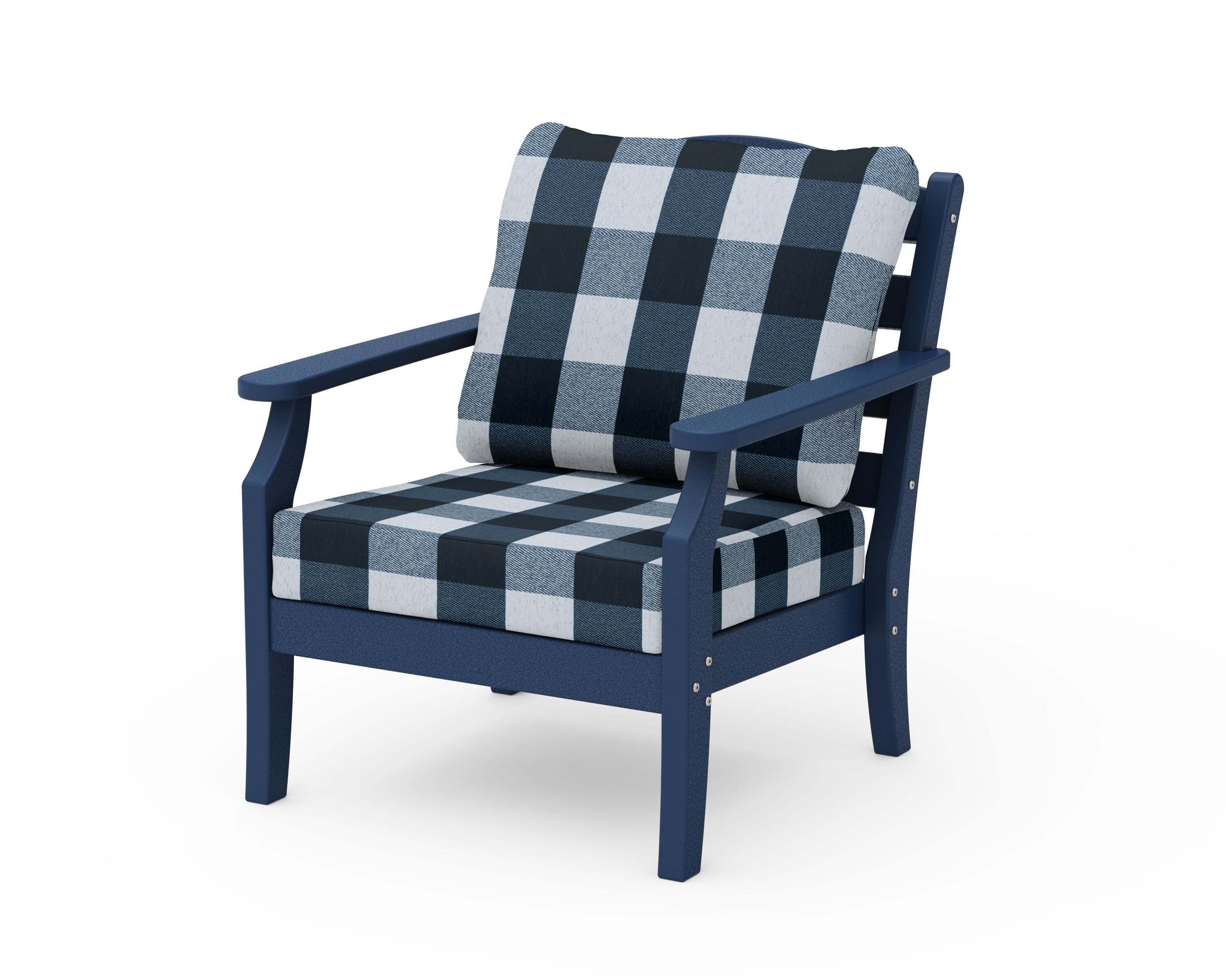 Draper James™ by  POLYWOOD® Savannah Deep Seating Chair in Navy / Buffalo Plaid Marine Indigo