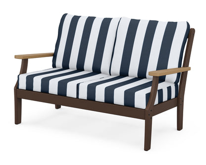 POLYWOOD® Braxton Deep Seating Loveseat in Mahogany / Natural / Cabana Stripe Marine Indigo