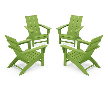 POLYWOOD® 4-Piece Modern Adirondack Chair Conversation Set in Lime