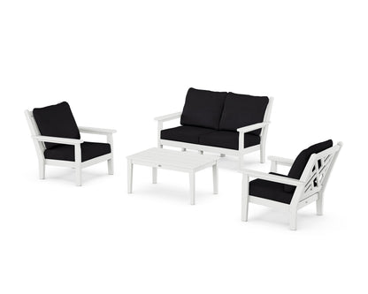 POLYWOOD® Chippendale 4-Piece Deep Seating Set with Loveseat in White / Midnight Linen