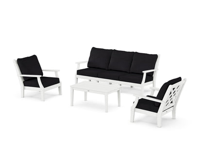 Country Living Wovendale 4-Piece Deep Seating Set with Sofa in White / Midnight Linen