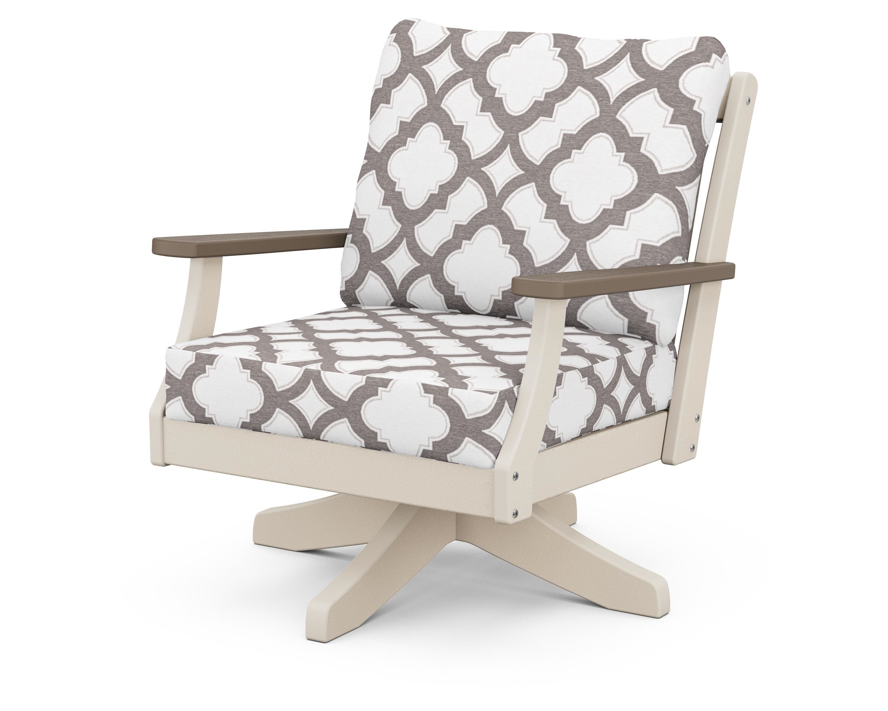 POLYWOOD® Braxton Deep Seating Swivel Chair in Sand / Kona / Trellis Grey Mist