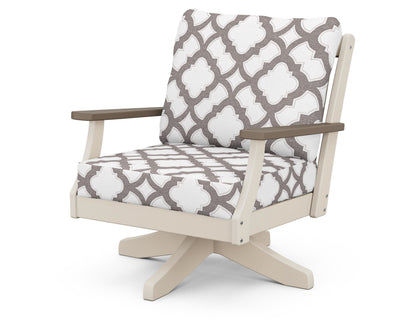 POLYWOOD® Braxton Deep Seating Swivel Chair in Sand / Kona / Trellis Grey Mist