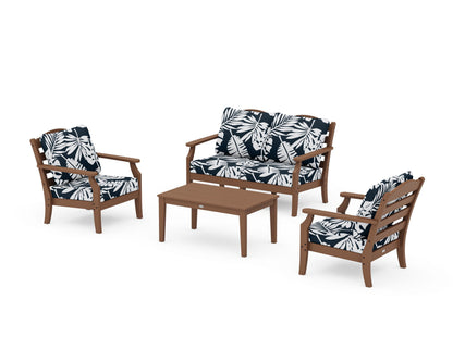 Draper James™ by  POLYWOOD® Savannah 4-Piece Deep Seating Set with Loveseat in Teak / Leaf Marine Indigo