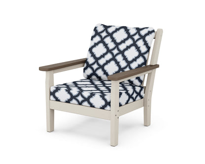 POLYWOOD® Chippendale Deep Seating Chair in Sand / Kona / Trellis Marine Indigo