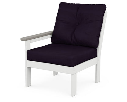 POLYWOOD® Vineyard Modular Left Arm Chair in White / Driftwood / Navy Linen