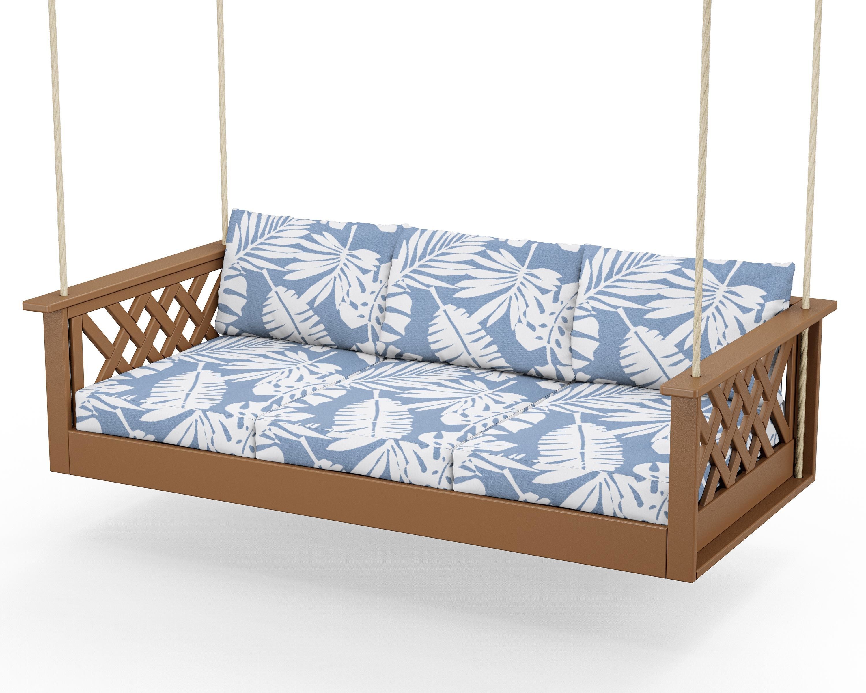 Country Living Wovendale Daybed Swing in Teak / Leaf Sky Blue
