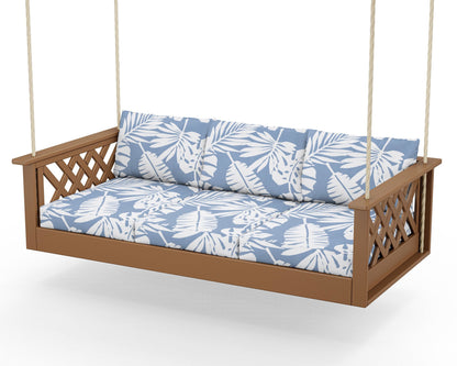 Country Living Wovendale Daybed Swing in Teak / Leaf Sky Blue