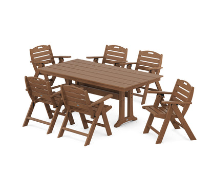 POLYWOOD® Nautical Lowback 7-Piece Farmhouse Dining Set with Trestle Legs in Teak