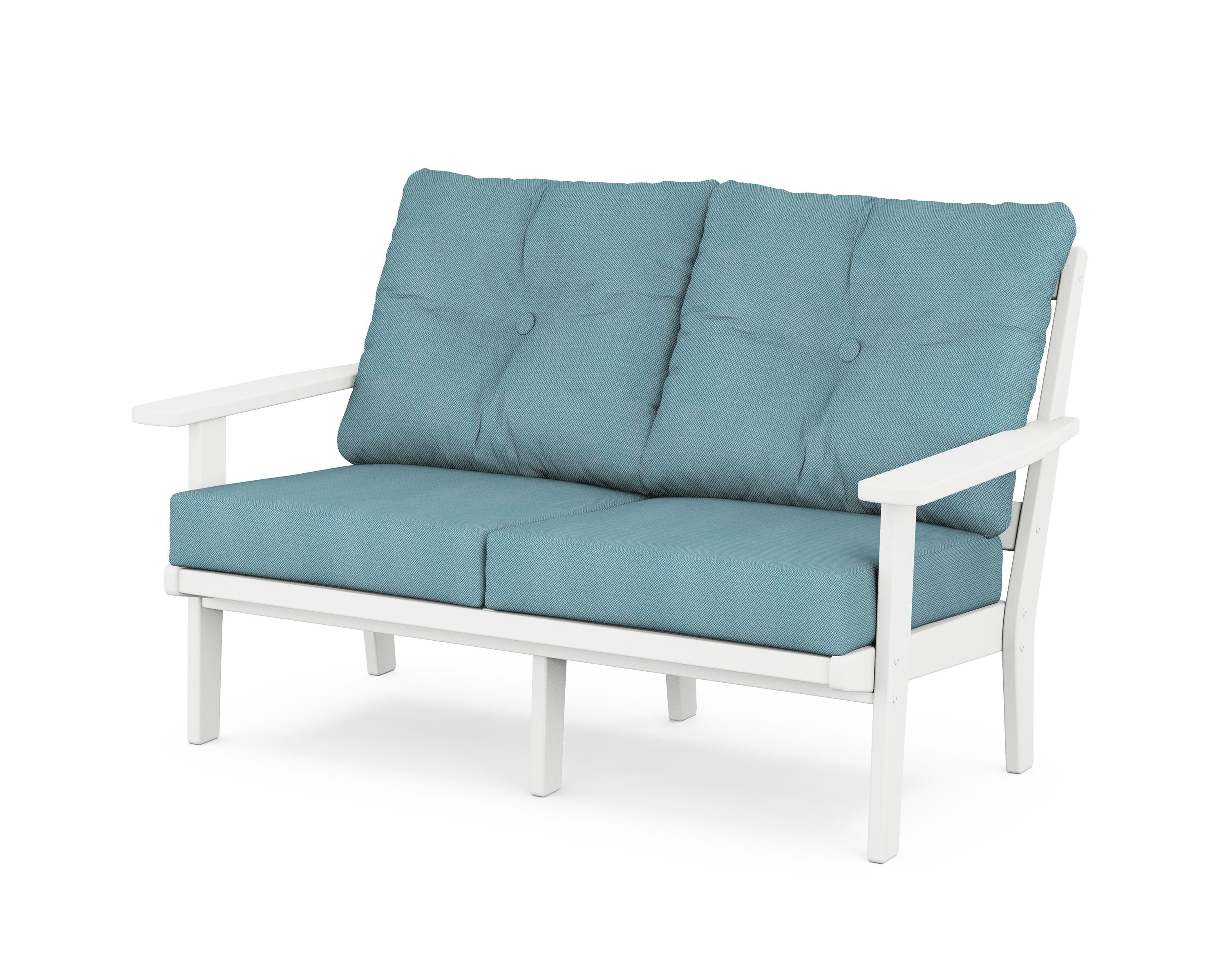 POLYWOOD® Oxford Deep Seating Loveseat in White / Lattice Sky Blue
