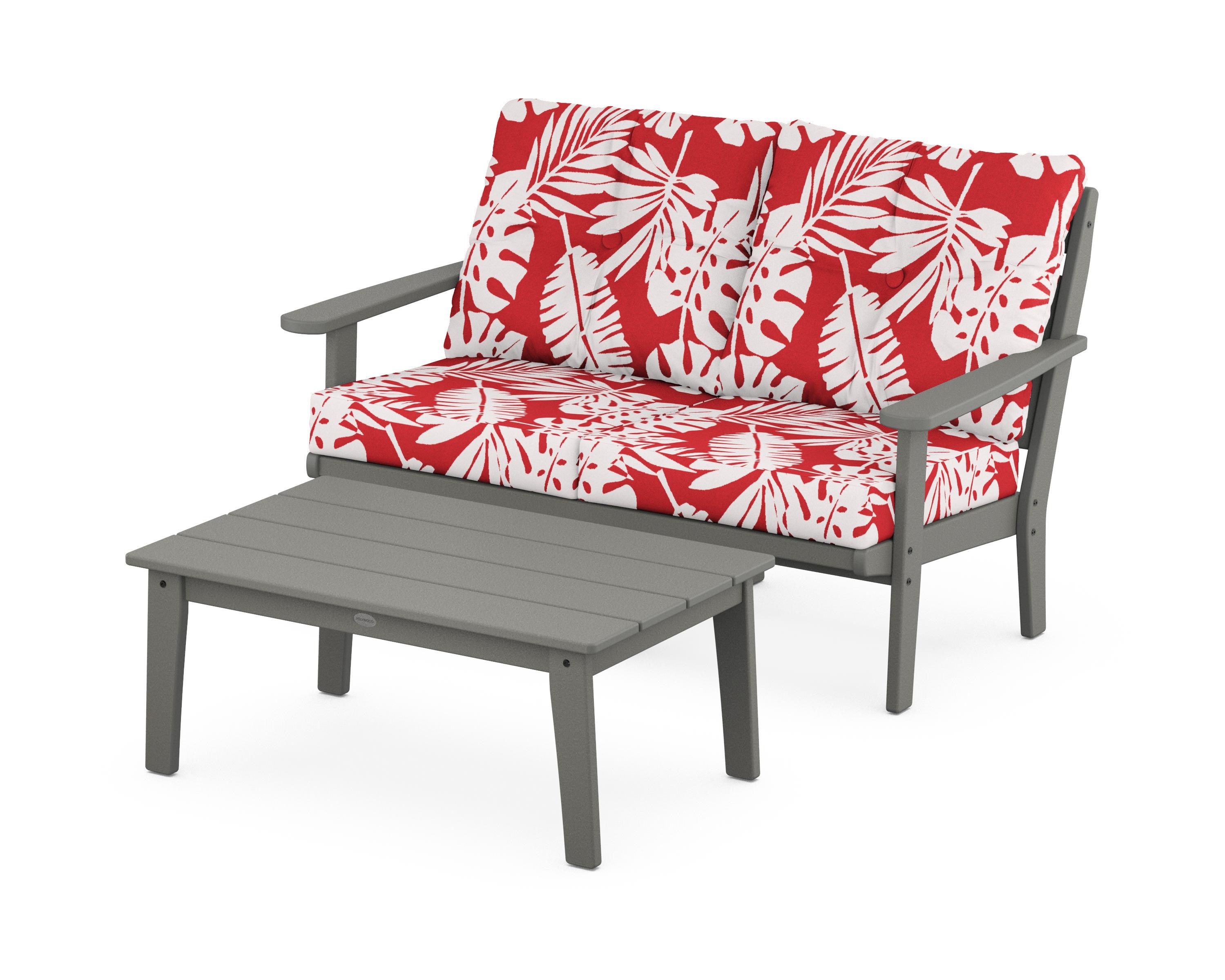 POLYWOOD® Lakeside 2-Piece Lounge Loveseat Set in Slate Grey / Leaf Crimson