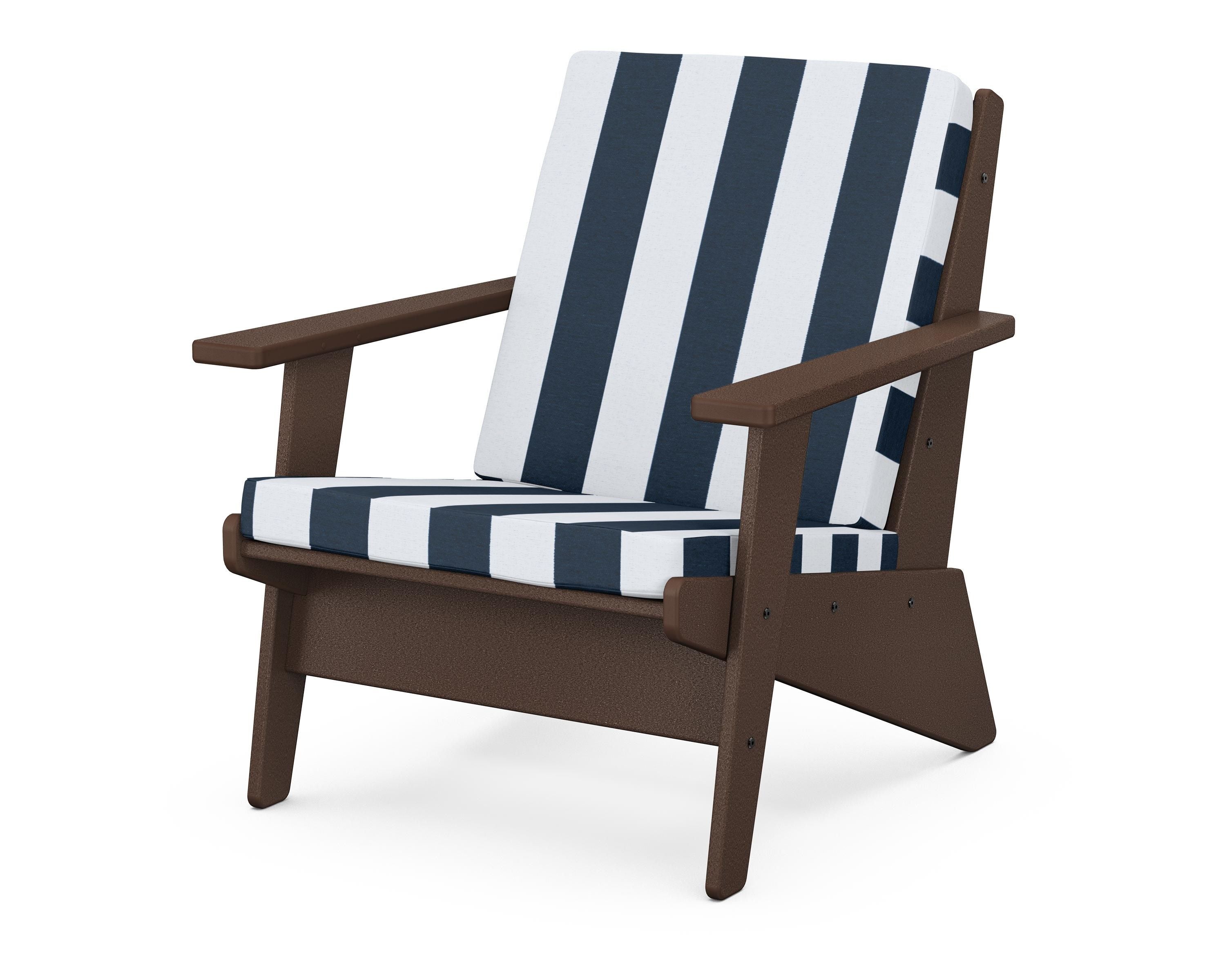 POLYWOOD® Riviera Modern Lounge Chair in Mahogany / Cabana Stripe Marine Indigo