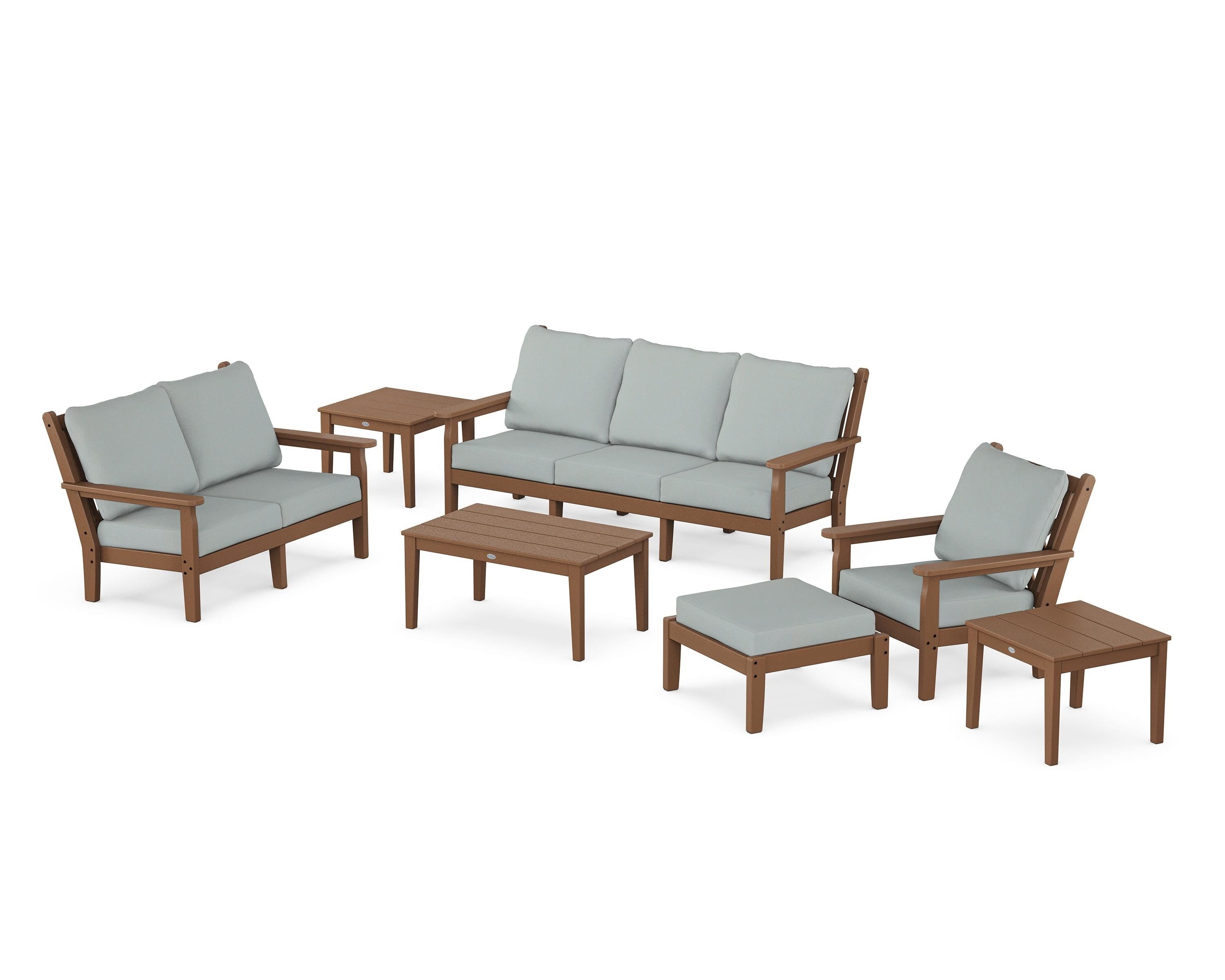 POLYWOOD® Chippendale 7-Piece Deep Seating Set in Teak / Spa