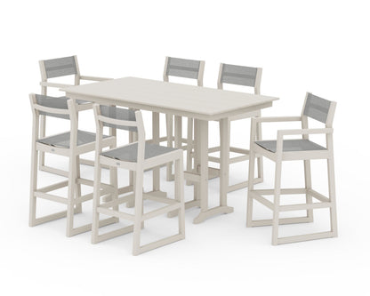 POLYWOOD® EDGE Sling 7-Piece Farmhouse Bar Set in Sand / Metallic Sling