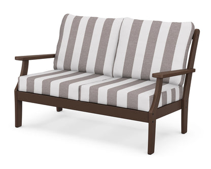 POLYWOOD® Braxton Deep Seating Loveseat in Mahogany / Cabana Stripe Grey Mist