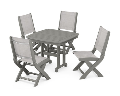 POLYWOOD® Coastal Folding Side Chair 5-Piece Dining Set in Slate Grey / Parchment Sling