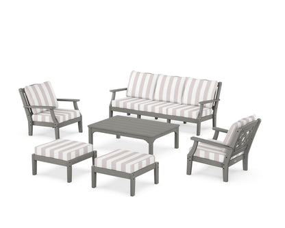 Martha Stewart by POLYWOOD® Chinoiserie 6-Piece Lounge Sofa Set in Slate Grey / Cabana Stripe Dune Burlap