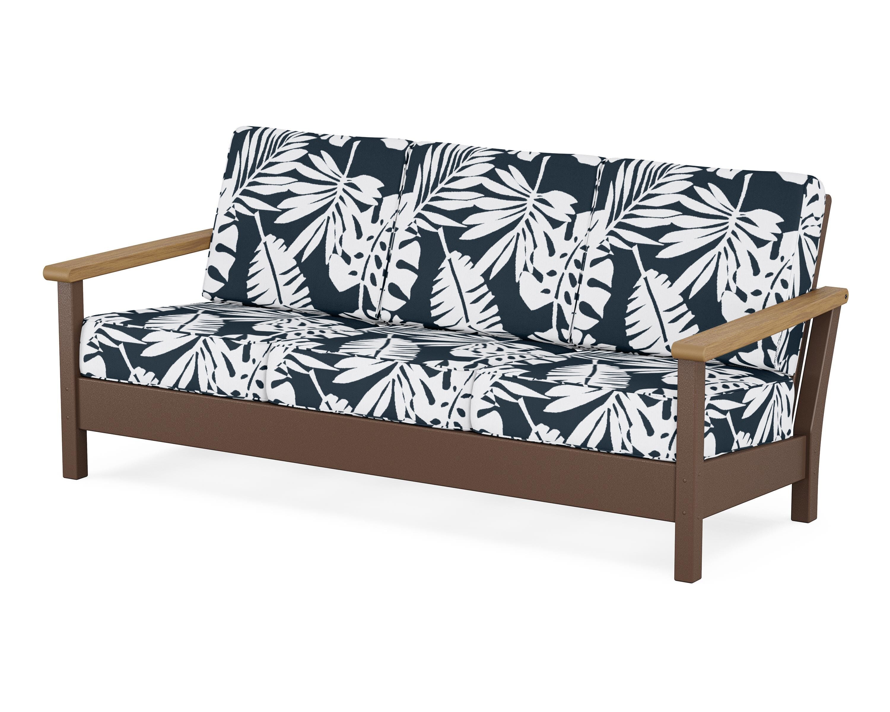 POLYWOOD® Harbour Deep Seating Sofa in Mahogany / Natural / Leaf Marine Indigo