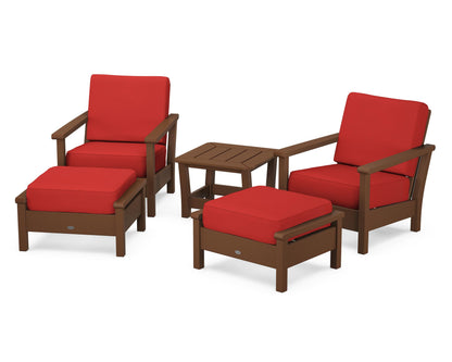 POLYWOOD® Harbour 5-Piece Deep Seating Chair Set in Teak / Crimson Linen