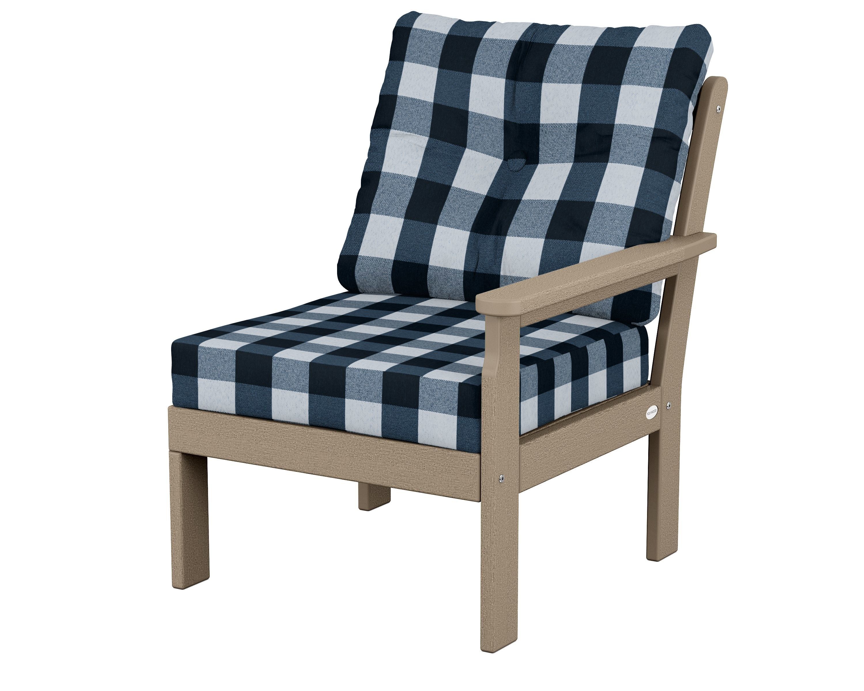 POLYWOOD® Vineyard Modular Right Arm Chair in Vintage Sahara / Buffalo Plaid Marine Indigo