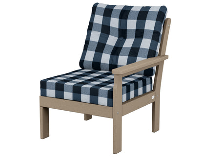 POLYWOOD® Vineyard Modular Right Arm Chair in Vintage Sahara / Buffalo Plaid Marine Indigo
