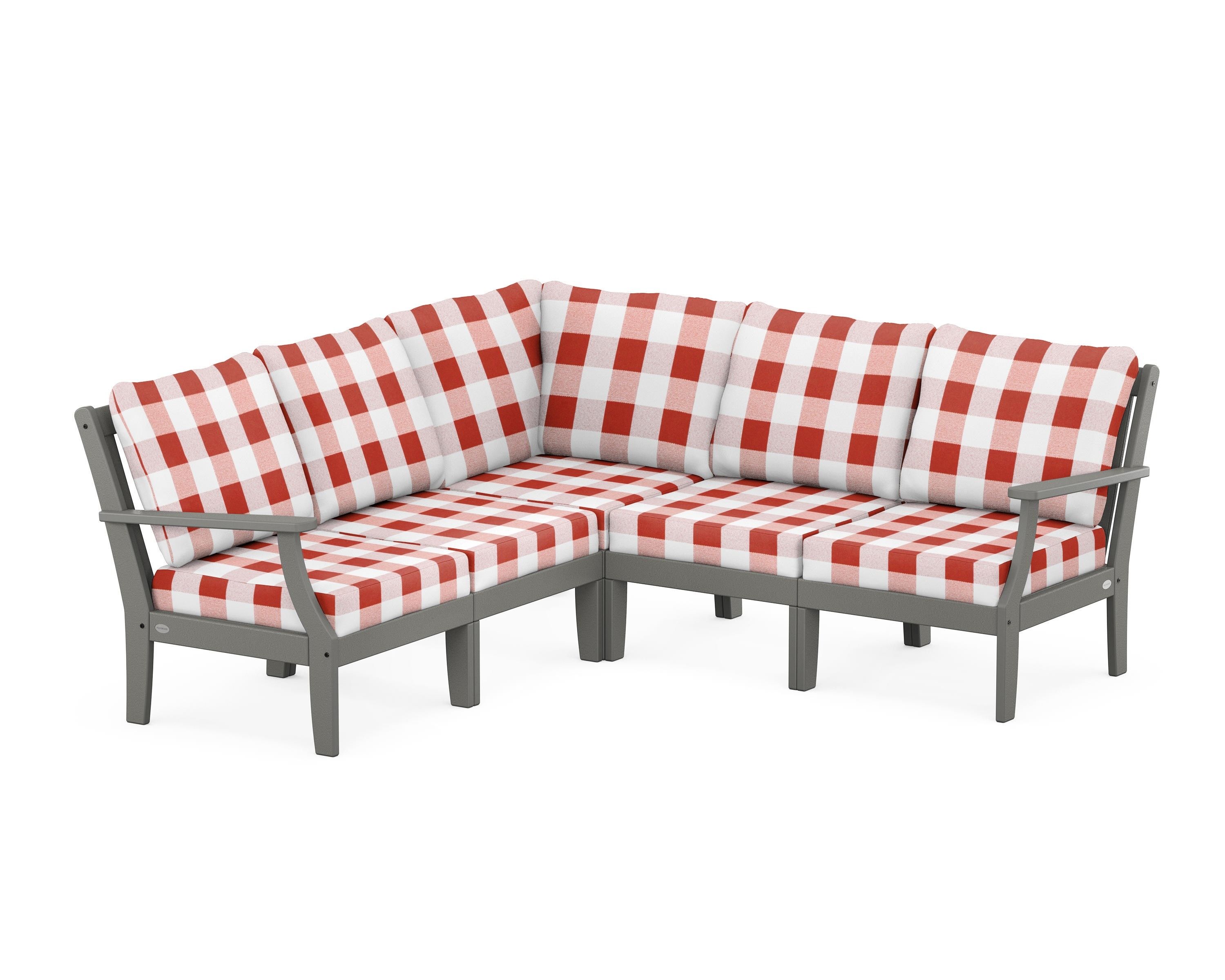POLYWOOD® Braxton Modular 5-Piece Deep Seating Set in Slate Grey / Buffalo Plaid Crimson