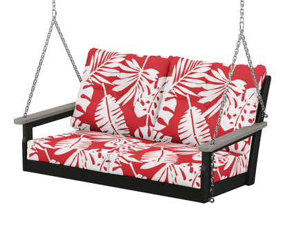 POLYWOOD® Vineyard Deep Seating Swing in Black / Driftwood / Leaf Crimson