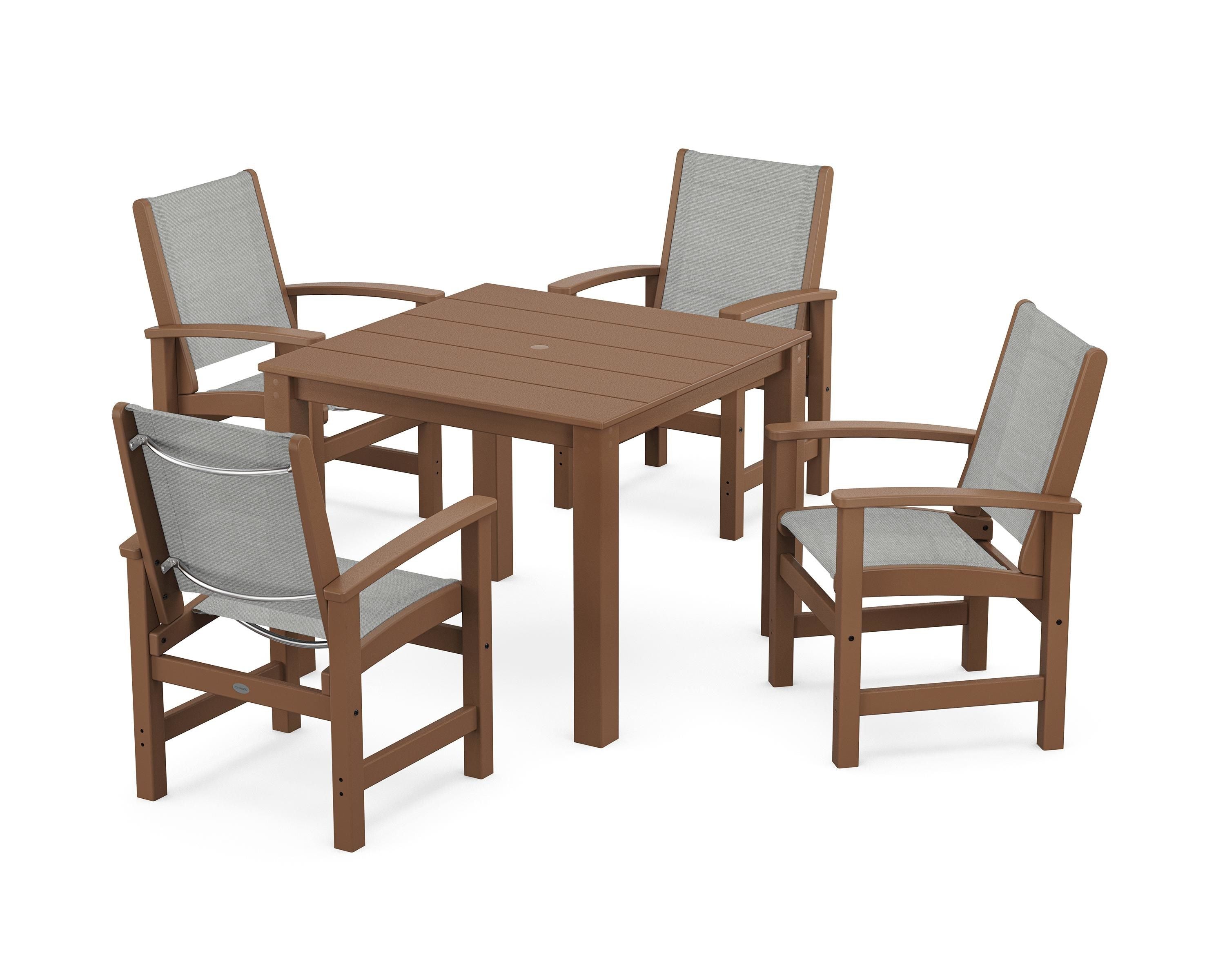 POLYWOOD® Coastal 5-Piece Parsons Dining Set in Teak / Metallic Sling