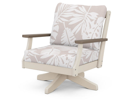 POLYWOOD® Braxton Deep Seating Swivel Chair in Sand / Kona / Leaf Dune Burlap
